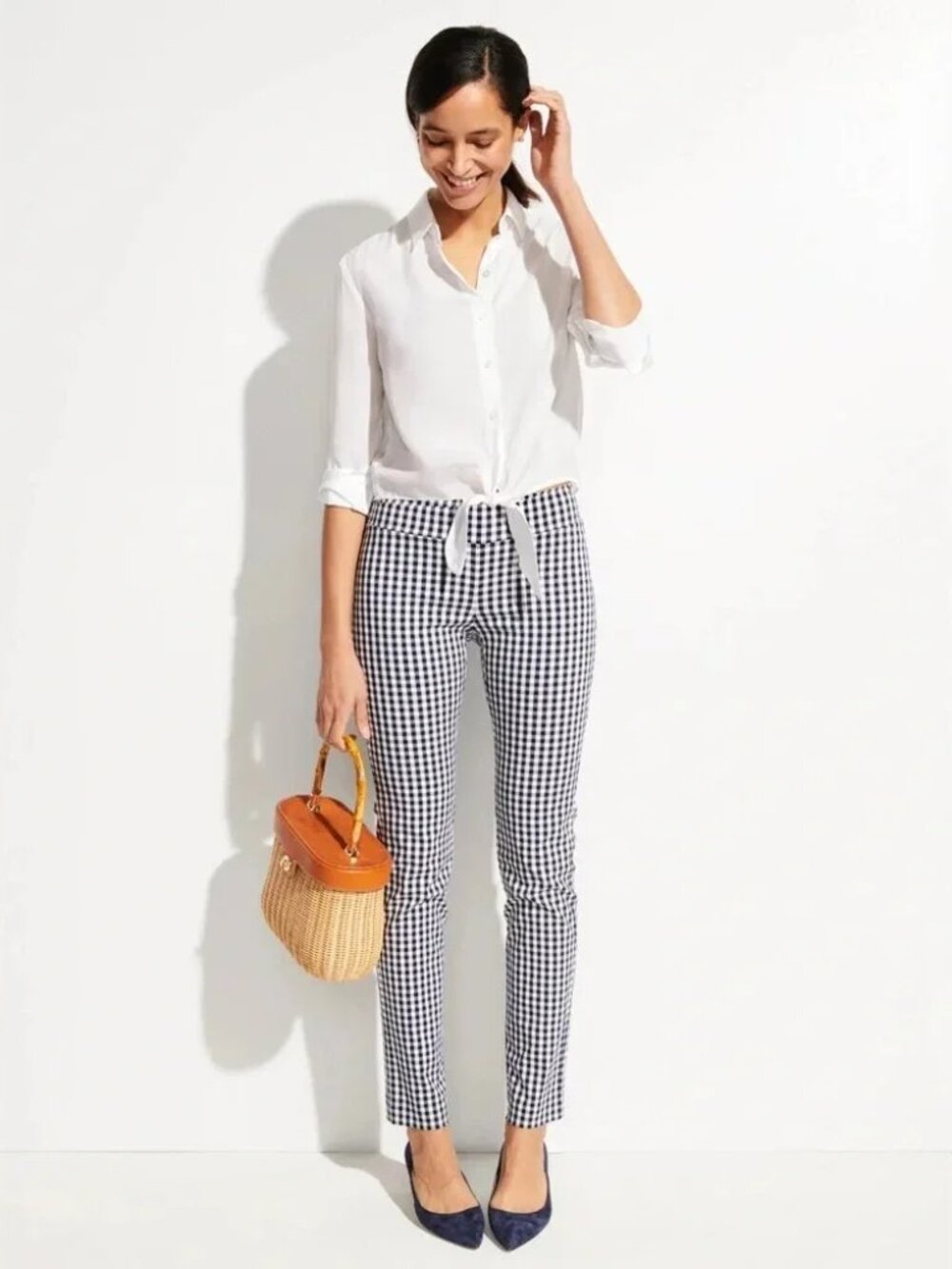 J.McLaughlin Masie Gingham Pants Blue/White Size 2